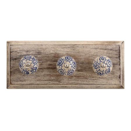 Blue Decorative Crackle Ceramic Wooden Hook